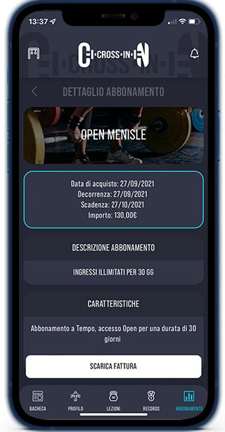 Schermata vendite dell'app Cross-In